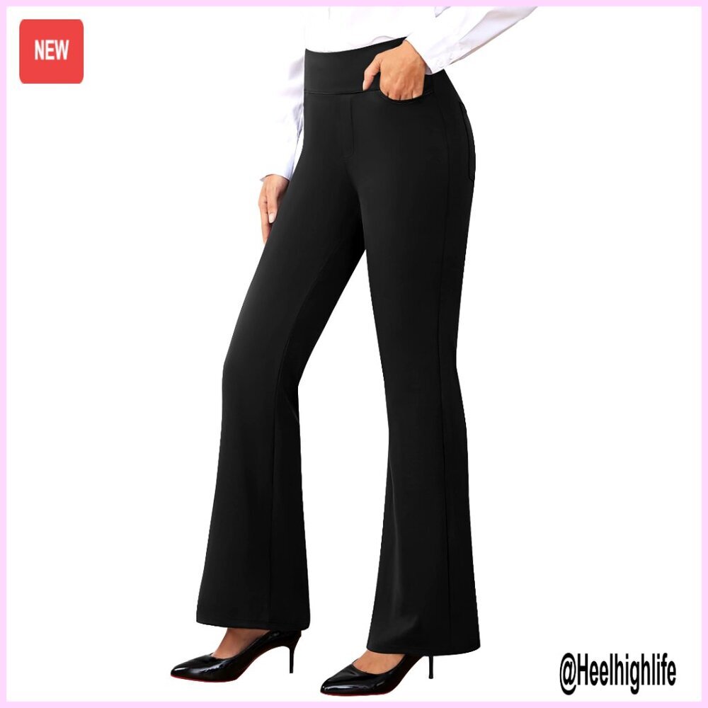 Stretchy Work Pants Bootcut Office Trousers 4 Pockets Pull On Slacks